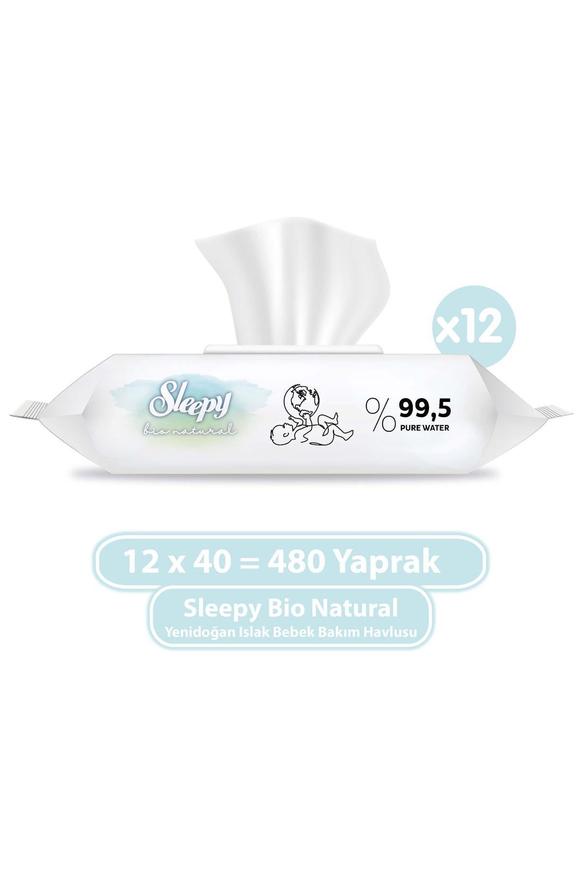 Bio Natural Yenidoğan Islak Bebek Bakım Havlusu 12x40 (480 YAPRAK)