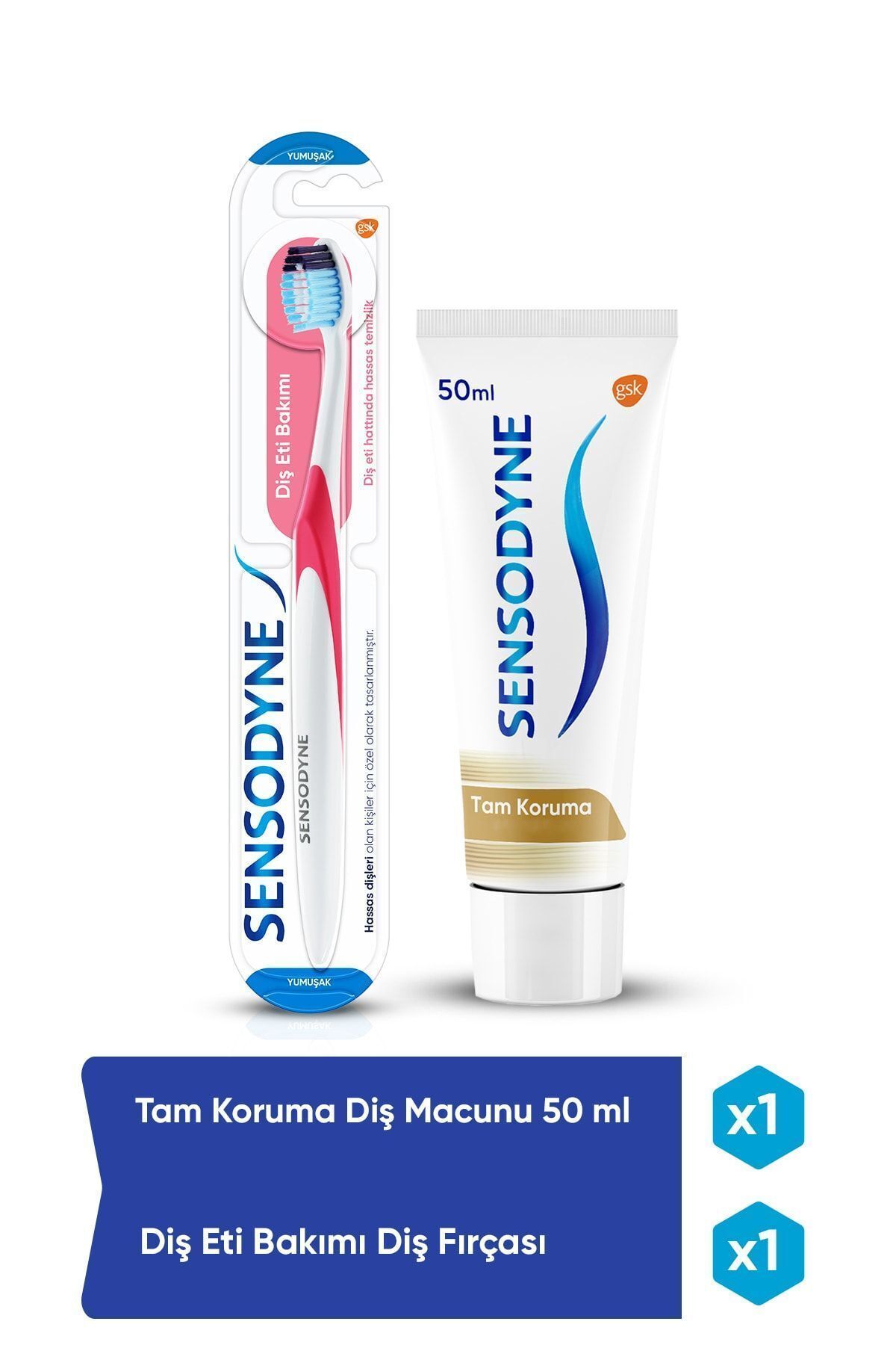 Sensodyne Tam Koruma 50 ml Diş Macunu + Diş Eti Bakımı Diş Fırçası