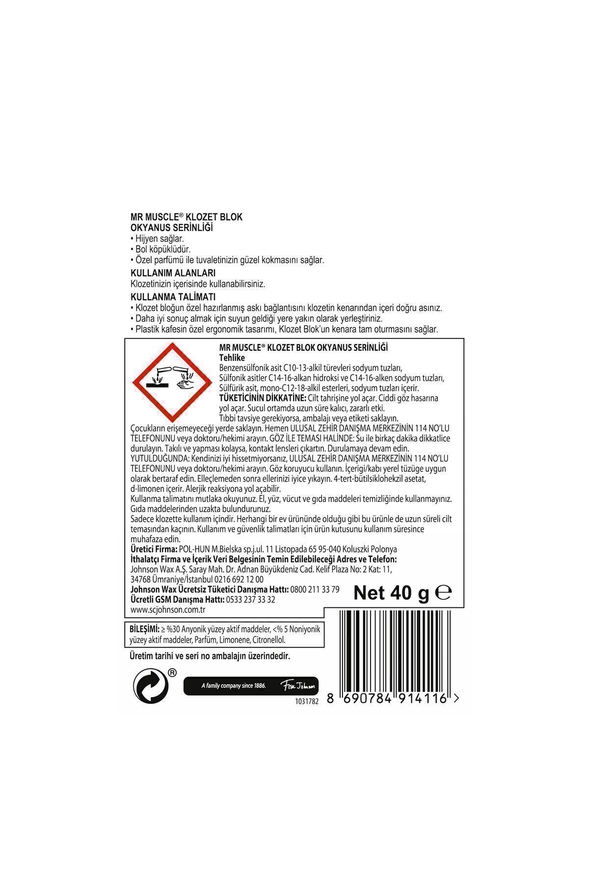 Klozet Blok Tuvalet Temizleyici, Okyanus Sessizliği 40 g