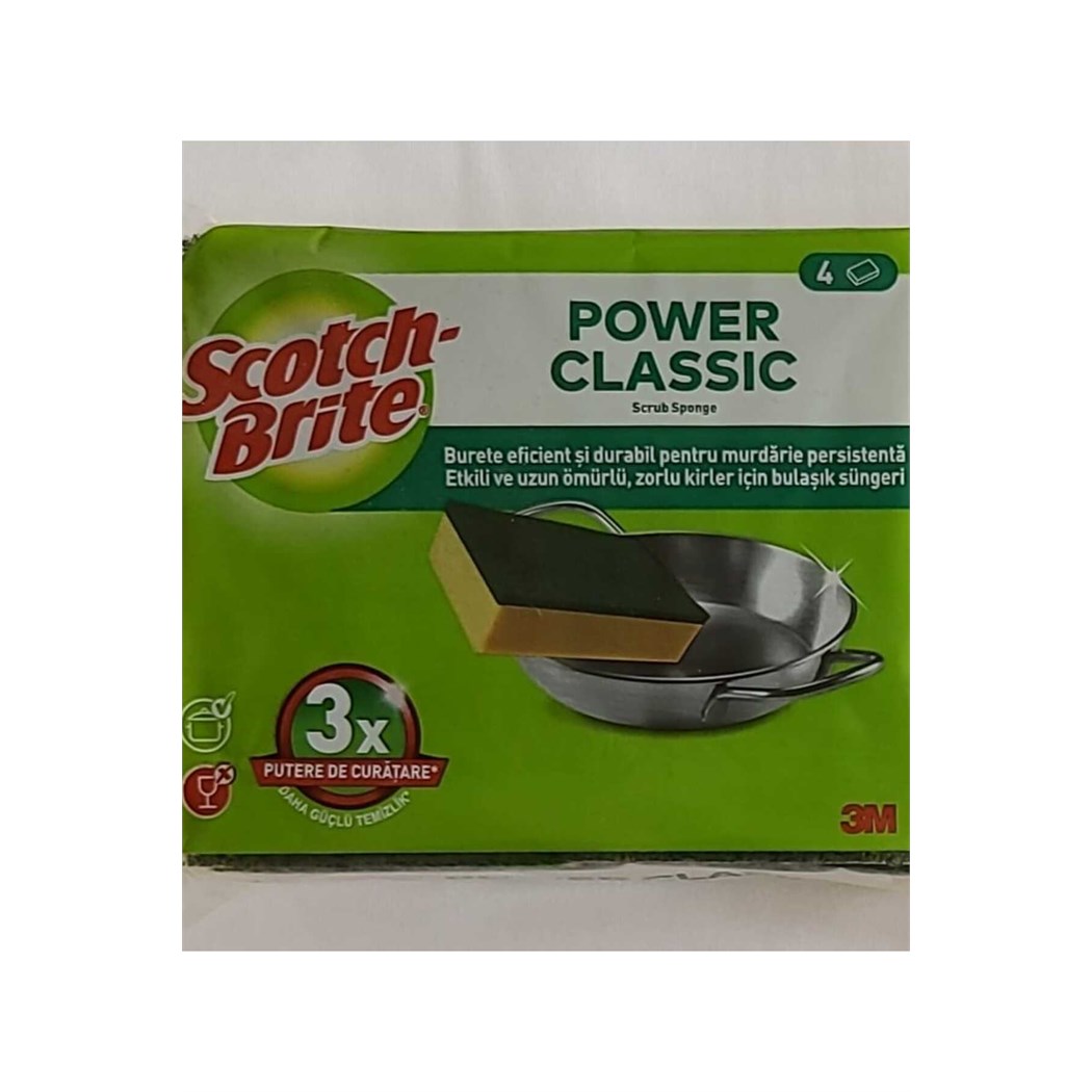 Power Classic Bulaşık Süngeri Yeşil 4'lü Oluksuz Klasik Düz Sünger