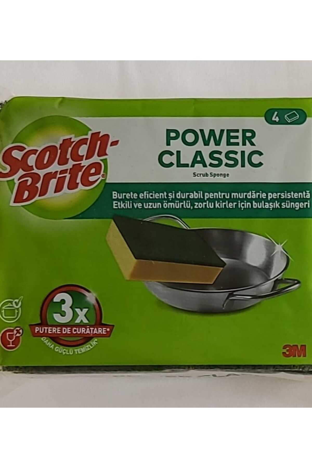 Power Classic Bulaşık Süngeri Yeşil 4'lü Oluksuz Klasik Düz Sünger