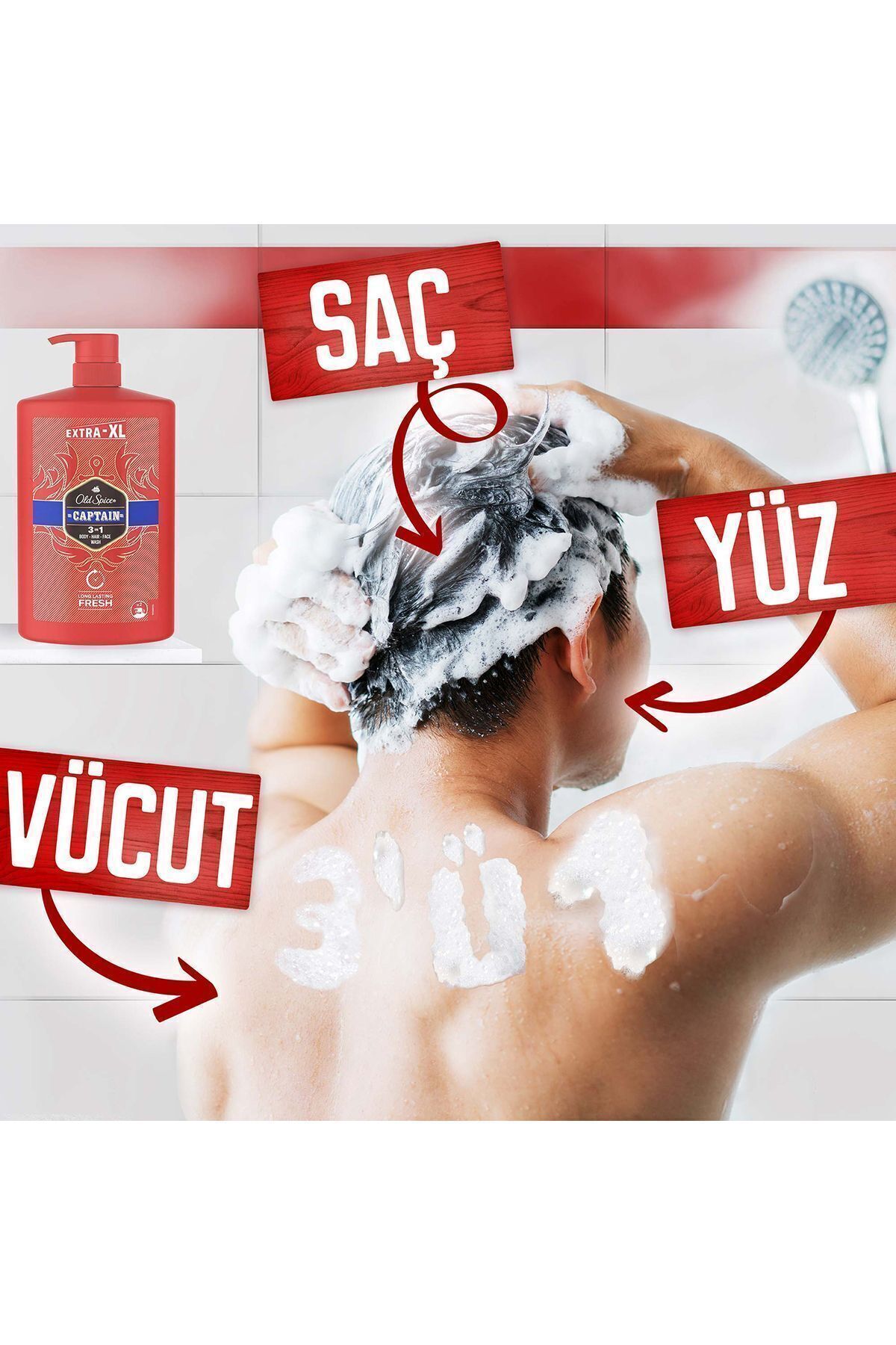 Captain Erkekler İçin Duş Jeli ve Şampuan 1000 ml Ekstra-XL
