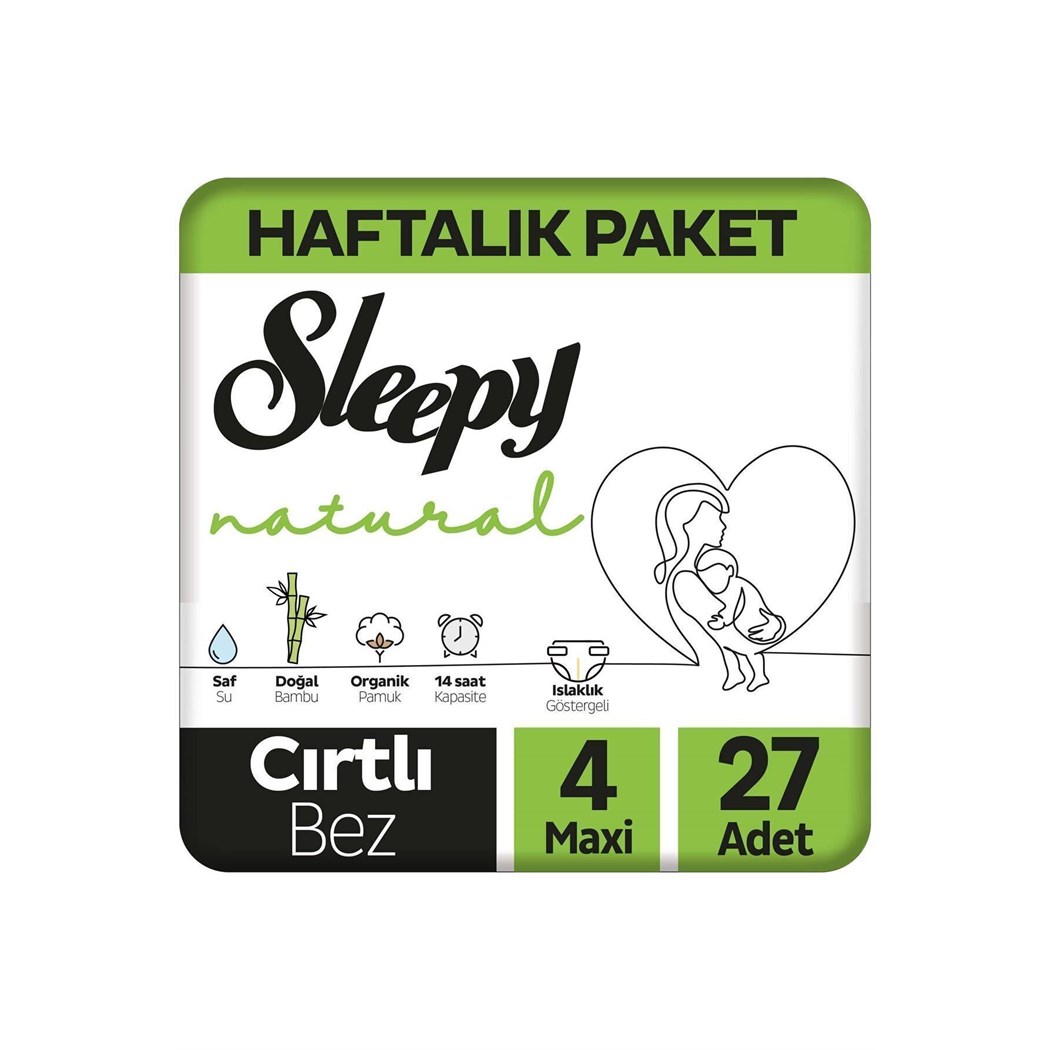 Natural Haftalık Paket Bebek Bezi 4 Numara Maxi 27 Adet