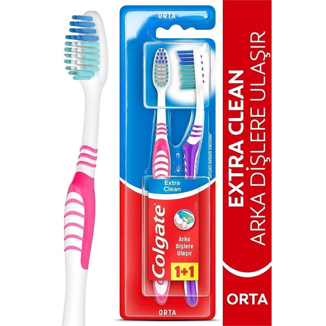 Extra Clean Dil Temizleyicili Arka Dişlere Uzanan Orta Diş Fırçası 1+1