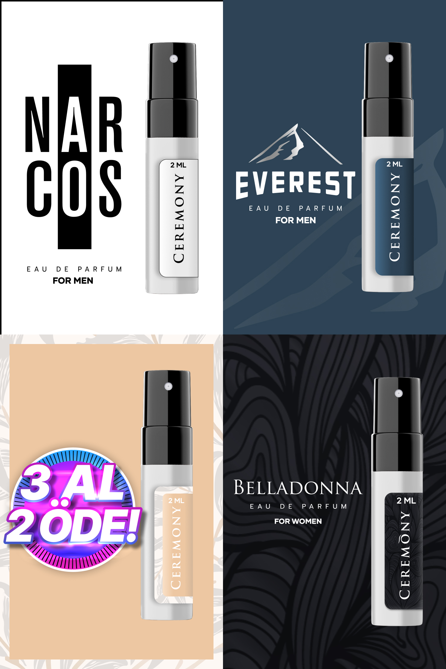 4 adet 2 ml Parfüm Seti 2 Erkek-2 Kadın