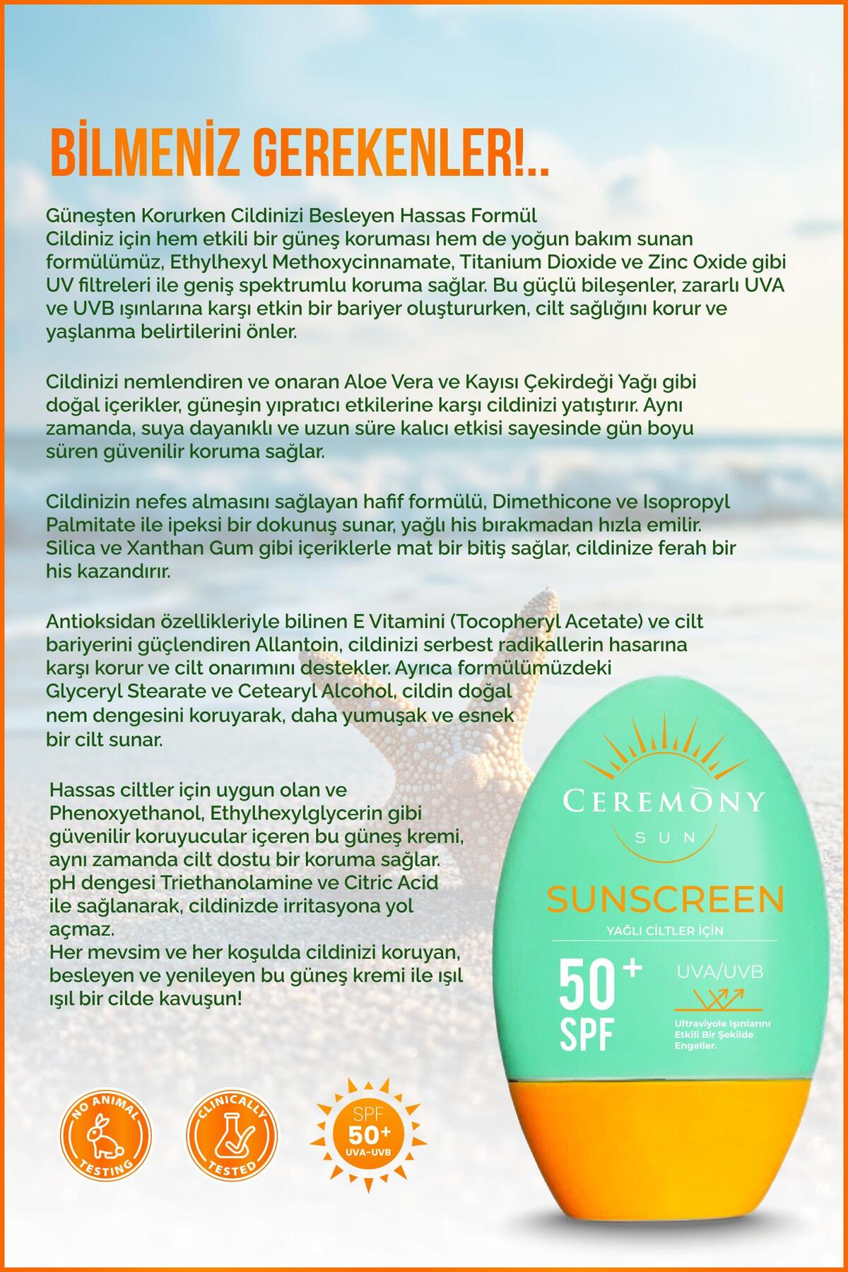 UVA-UVB Yüksek Koruma Doğal Görünümlü Hızlı Emilen 50+SPF Güneş Kremi Yağlı Ciltler 50ml