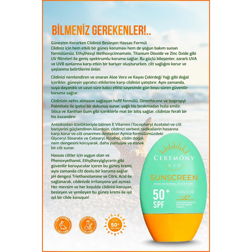 UVA-UVB Yüksek Koruma Doğal Görünümlü Hızlı Emilen 50+SPF Güneş Kremi Kuru ve Normal Ciltle