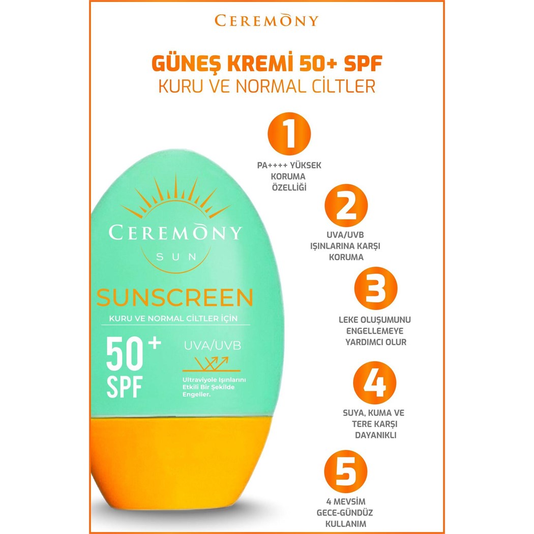 UVA-UVB Yüksek Koruma Doğal Görünümlü Hızlı Emilen 50+SPF Güneş Kremi Kuru ve Normal Ciltle