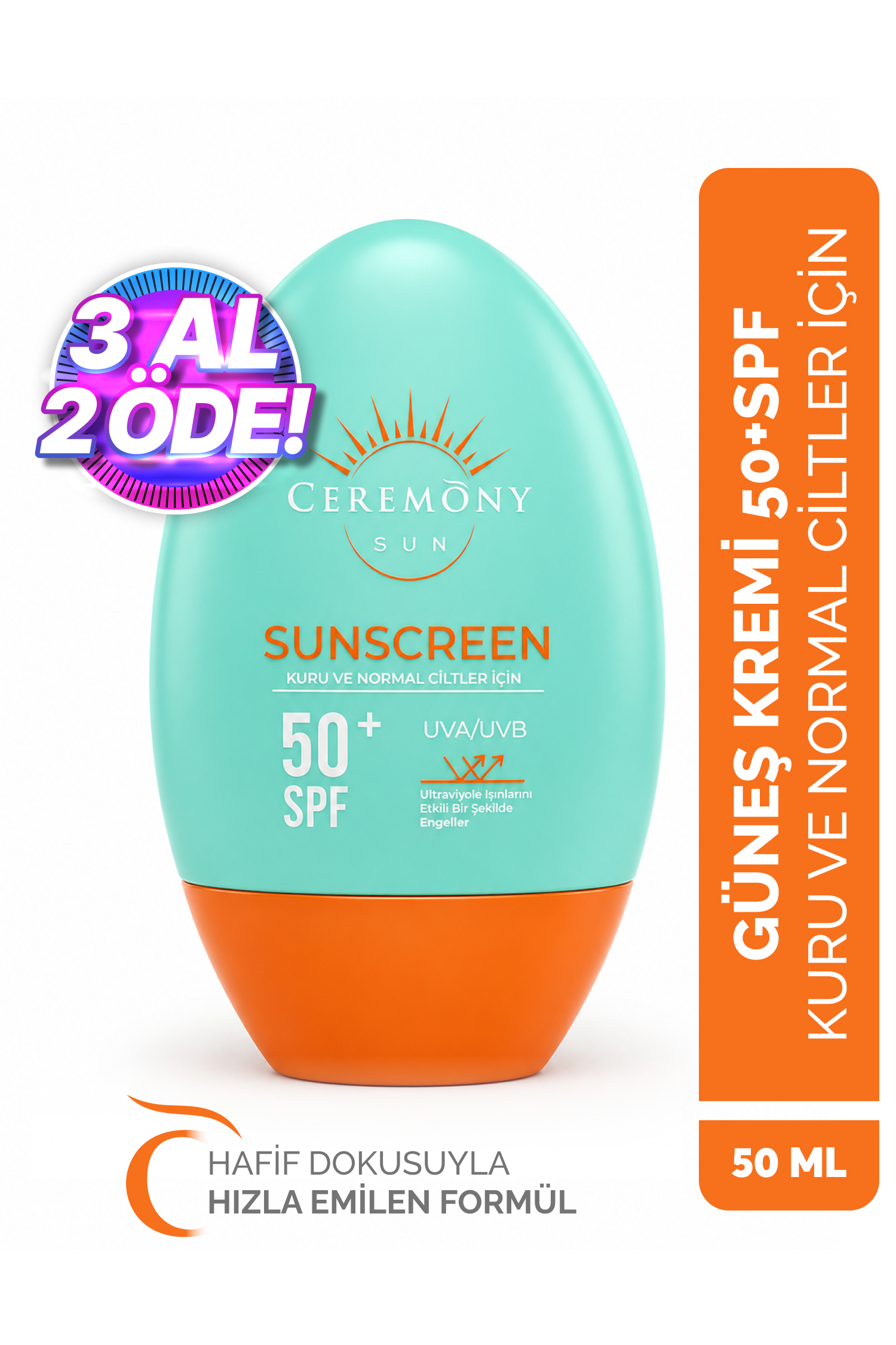 UVA-UVB Yüksek Koruma Doğal Görünümlü Hızlı Emilen 50+SPF Güneş Kremi Kuru ve Normal Ciltle