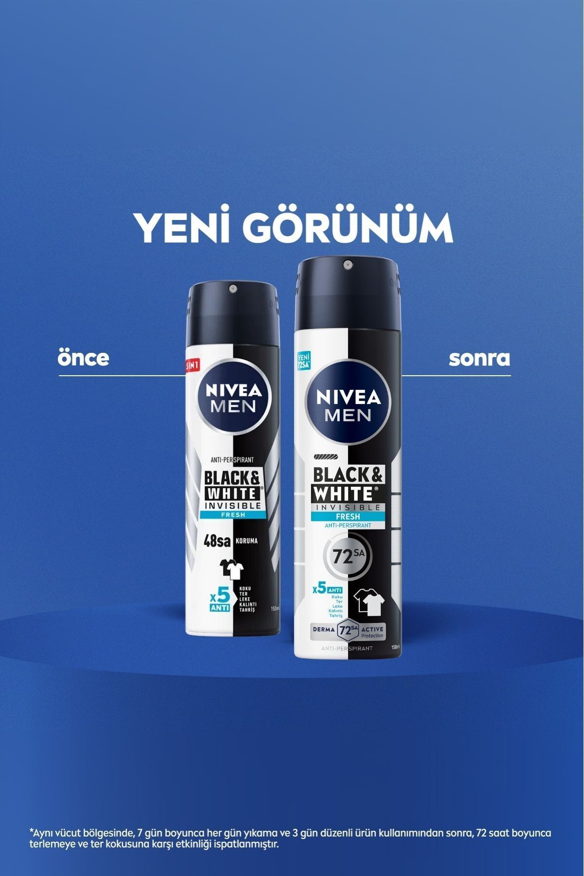 MEN Erkek Sprey Deodorant Black&white Invisible Fresh 150ml, 72 Saat Anti-Perspirant Ter Koruması