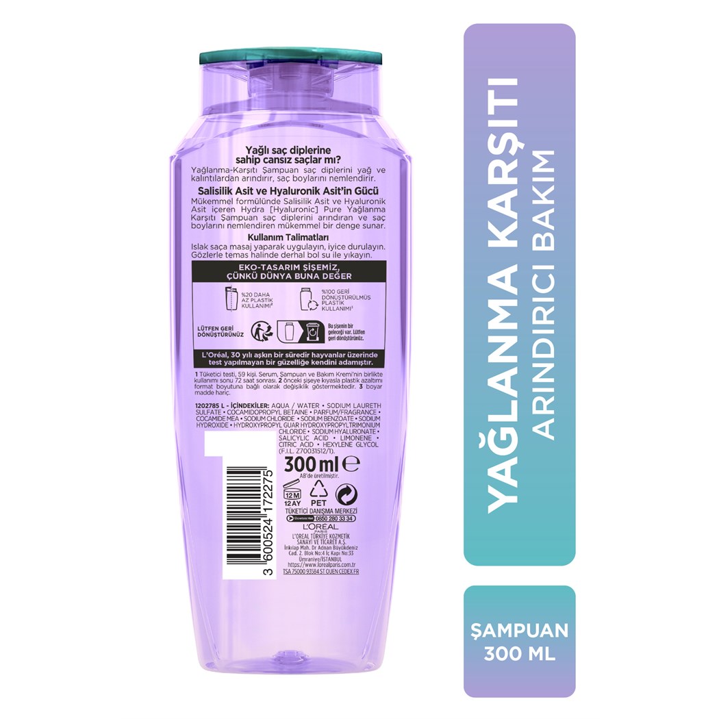 Hydra [hyaluronic] Pure Salisilik Asit Içeren Yağlanma Karşıtı Arındırıcı Şampuan 300ml