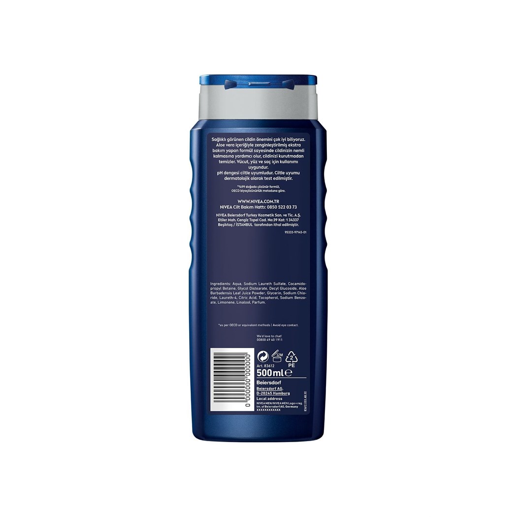 Men Protect&Care Duş Jeli 500 ml, 3'ü 1 Arada Komple Bakım, Vücut, Saç ve Yüz için