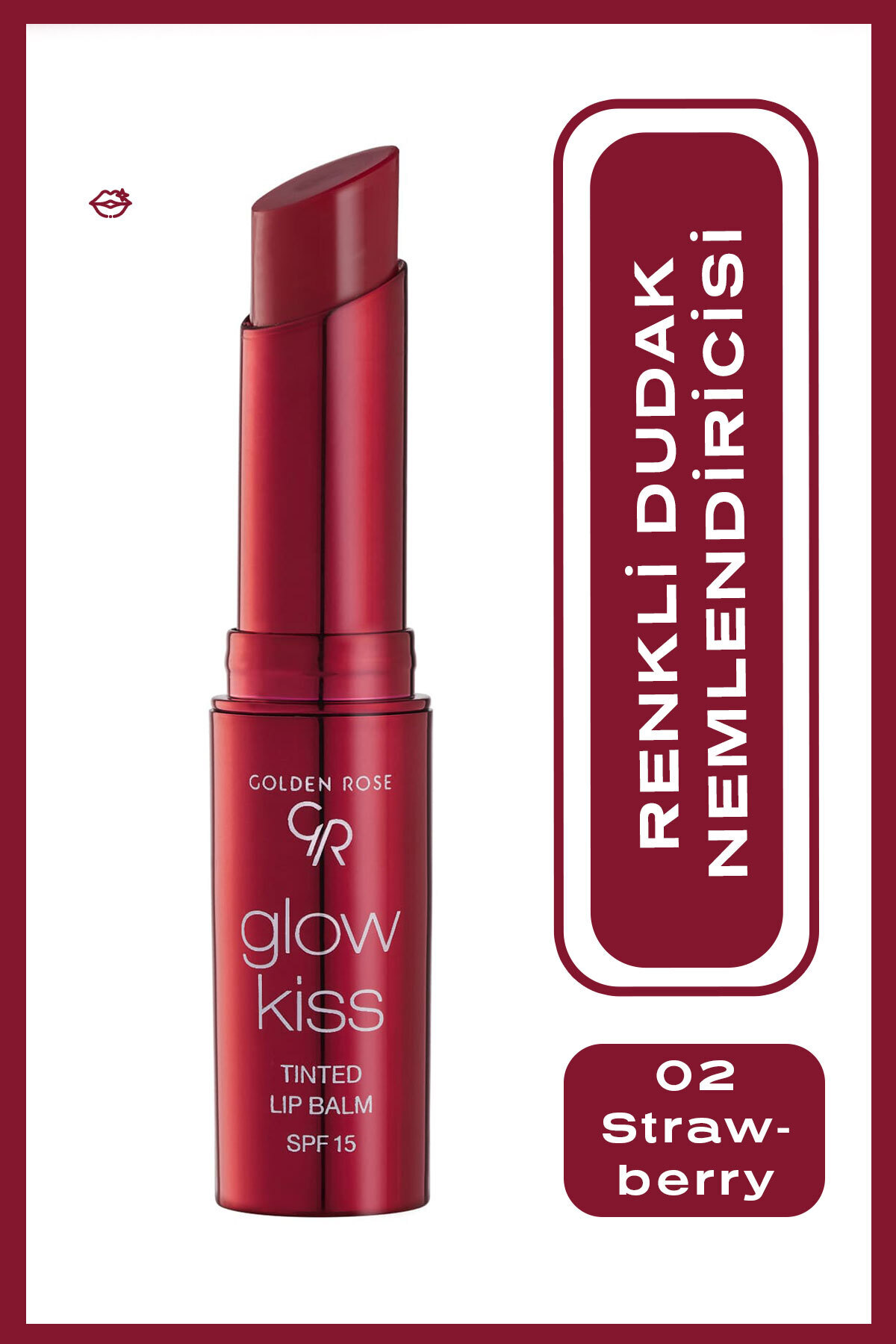 Glow Kiss Tinted Lip Balm SPF15 Shea & Hyaluronik Asitli Renkli Dudak Balmı -02 Strawberry  3 g