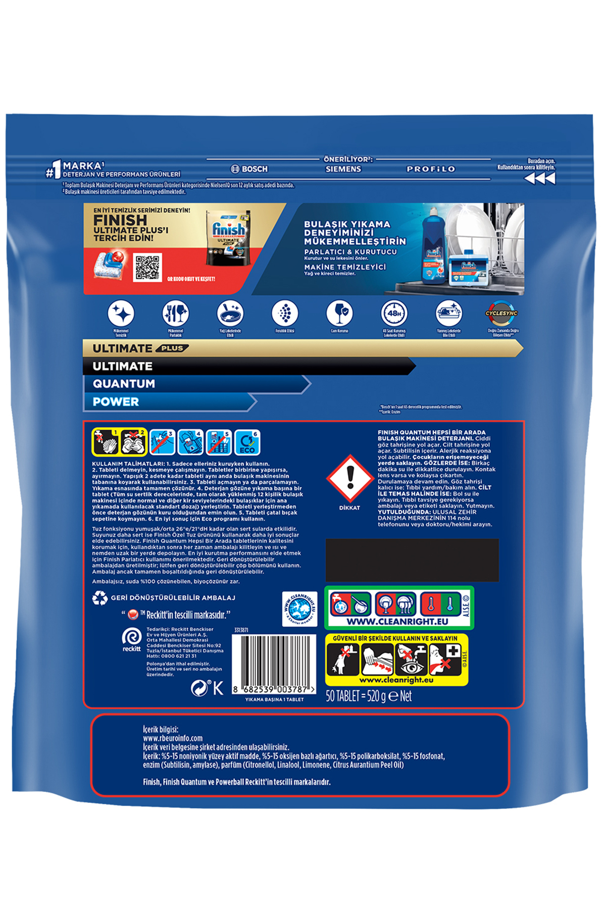 Quantum Hepsi Bir Arada 50 Kapsül Bulaşık Makinesi Deterjanı Tableti
