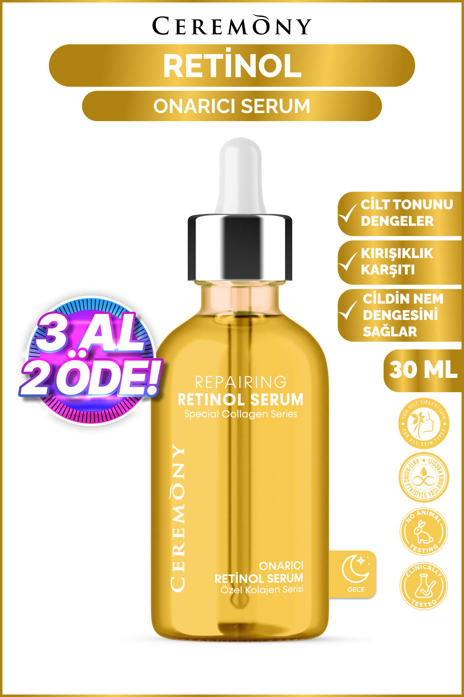Retinol Onarıcı Cilt Bakım Serumu 30 ml
