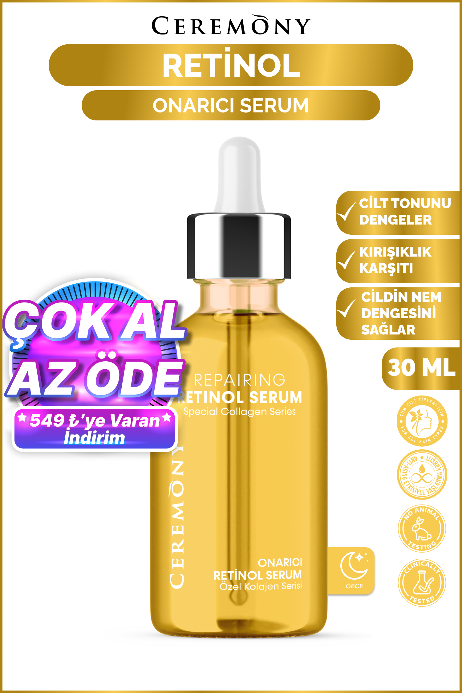 Retinol Onarıcı Cilt Bakım Serumu 30 ml