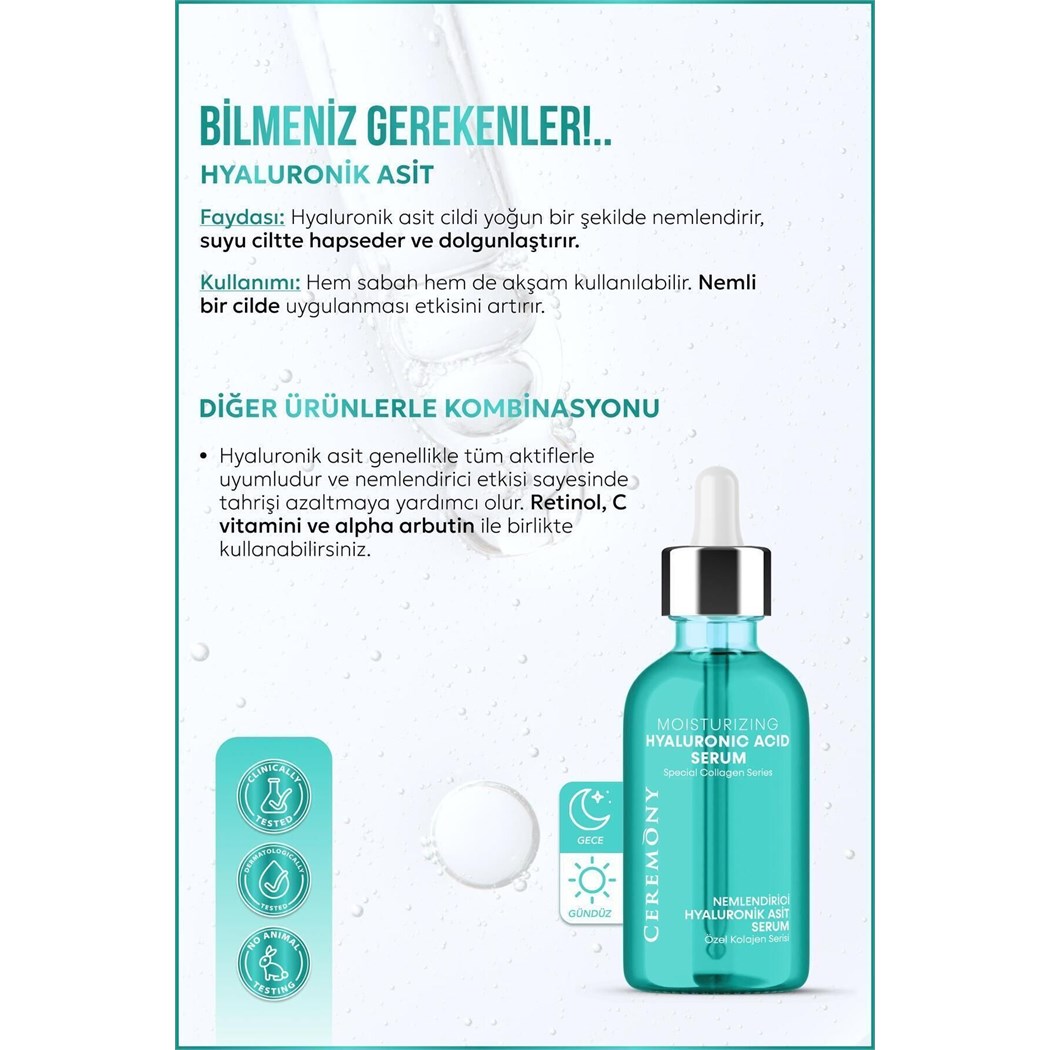 Hyaluronik Asit Nemlendirici Cilt Bakım Serumu 30 ml