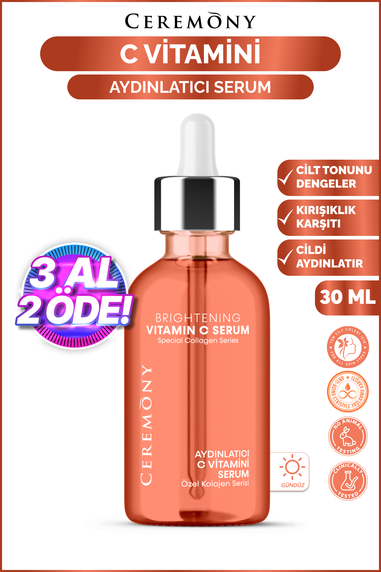 C Vitamini Aydınlatıcı Cilt Bakım Serumu 30 ml