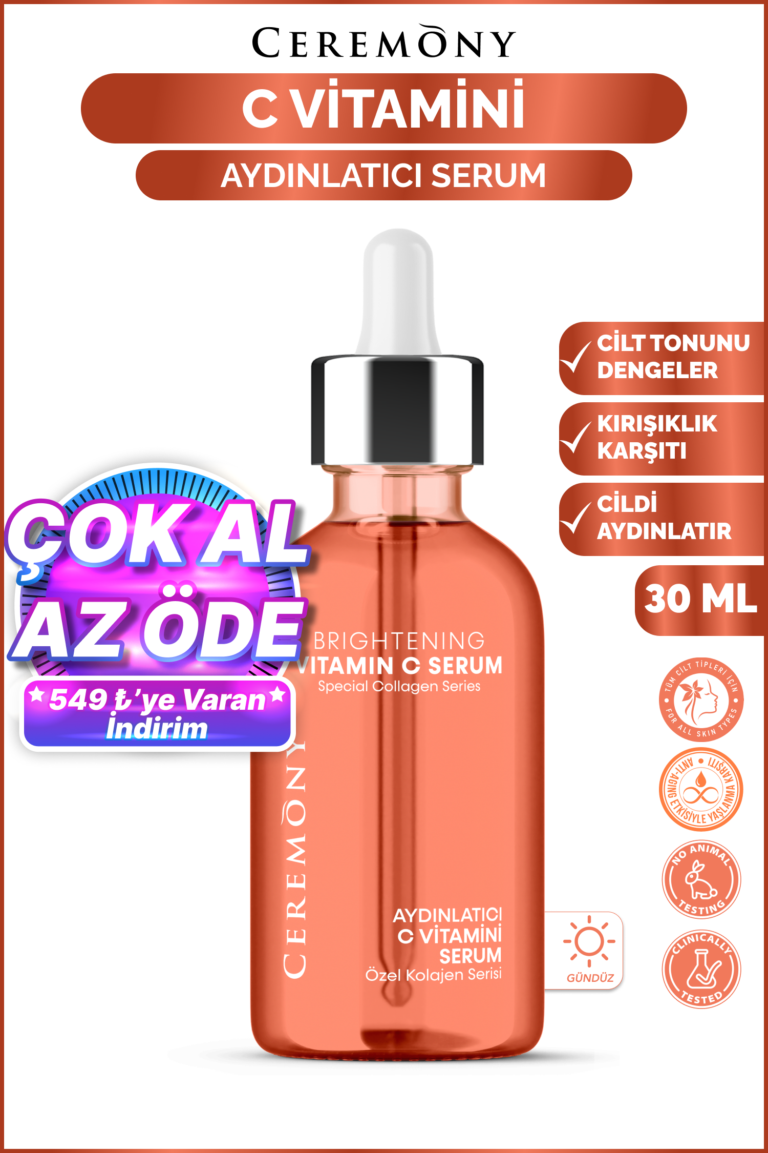 C Vitamini Aydınlatıcı Cilt Bakım Serumu 30 ml
