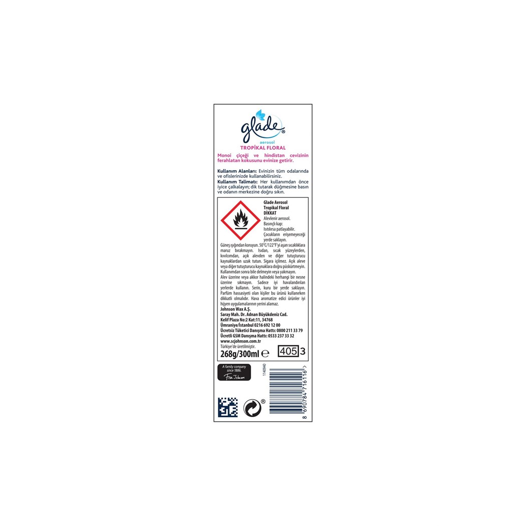 Hava Tazeleyici Aerosol, Oda Kokusu, Tropikal Floral, 300ml