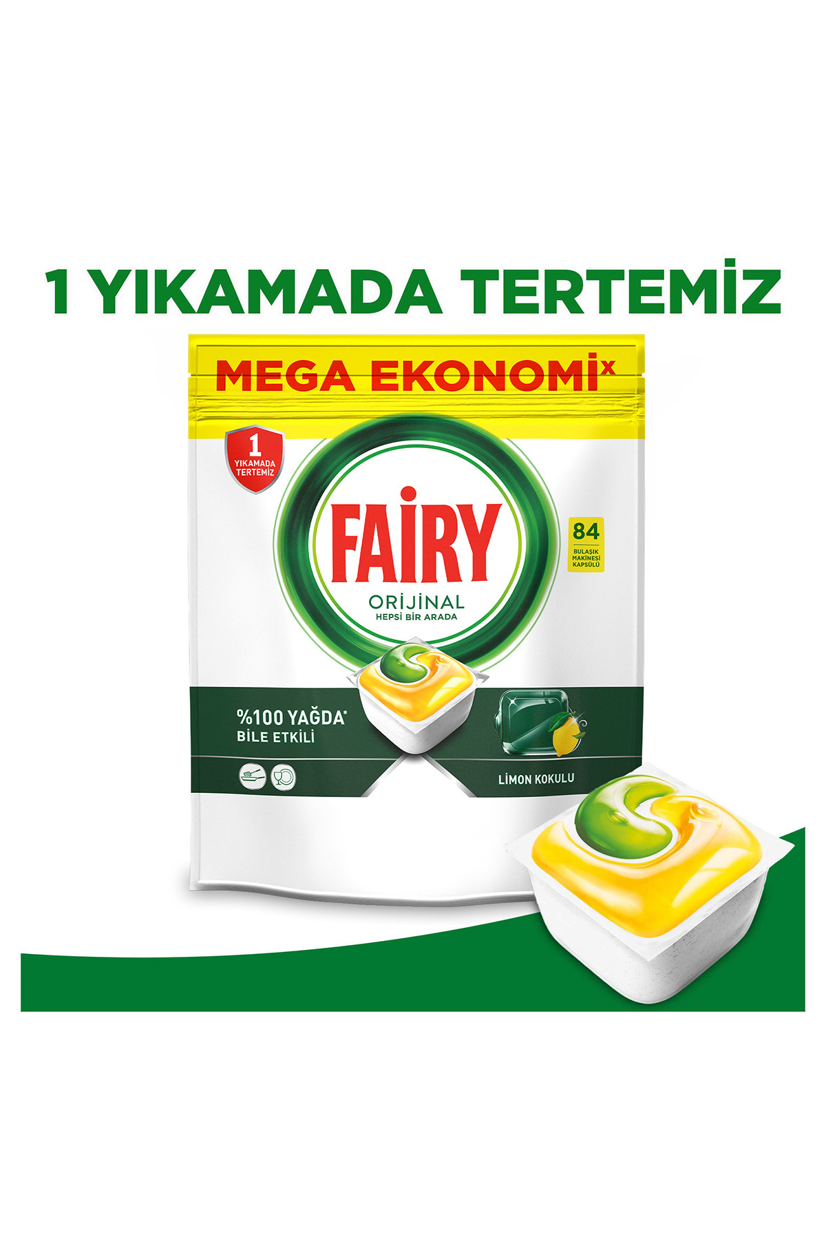 Hepsi Bir Arada Limonlu Bulaşık Makinesi 84'lü Tablet Deterjan