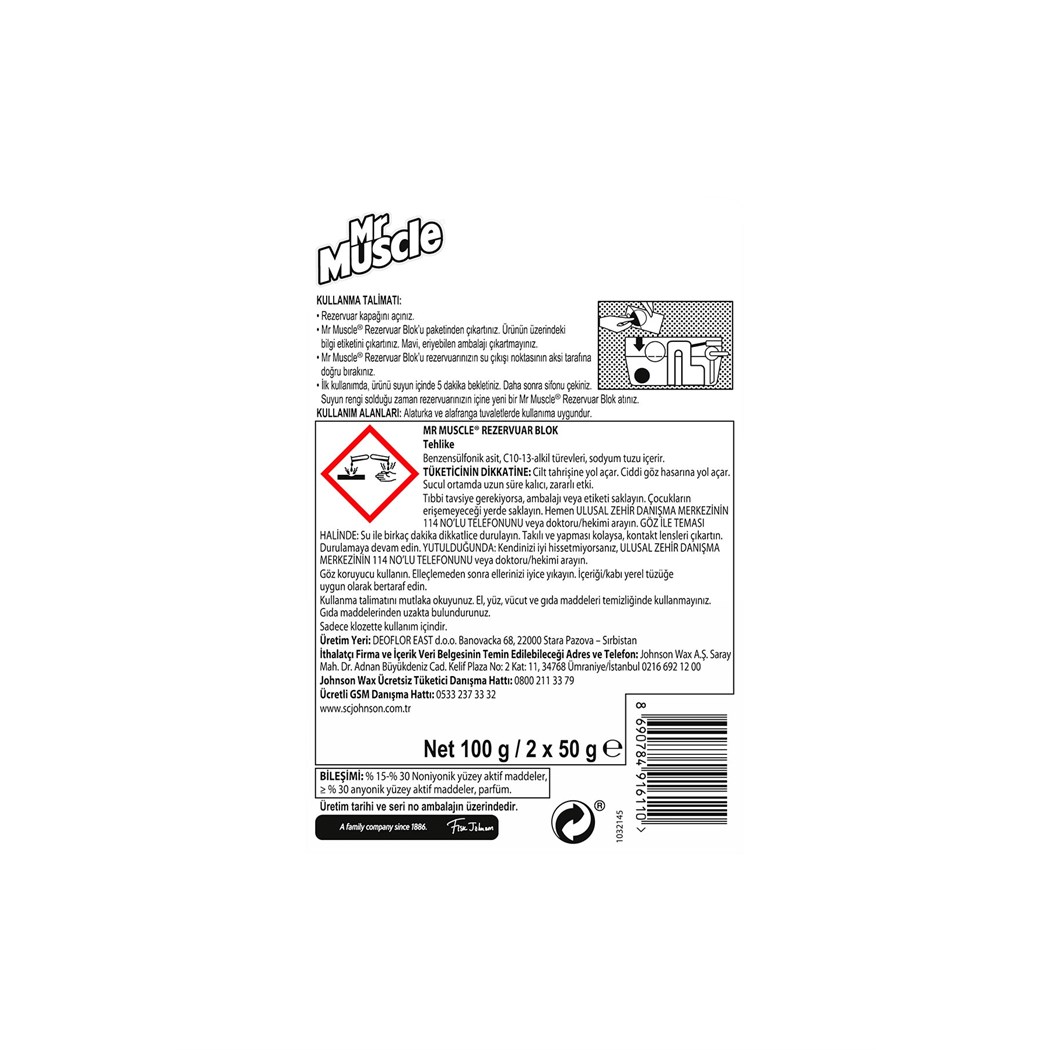 Mr.Muscle Rezervuar Blok 2 Li 100 Gr