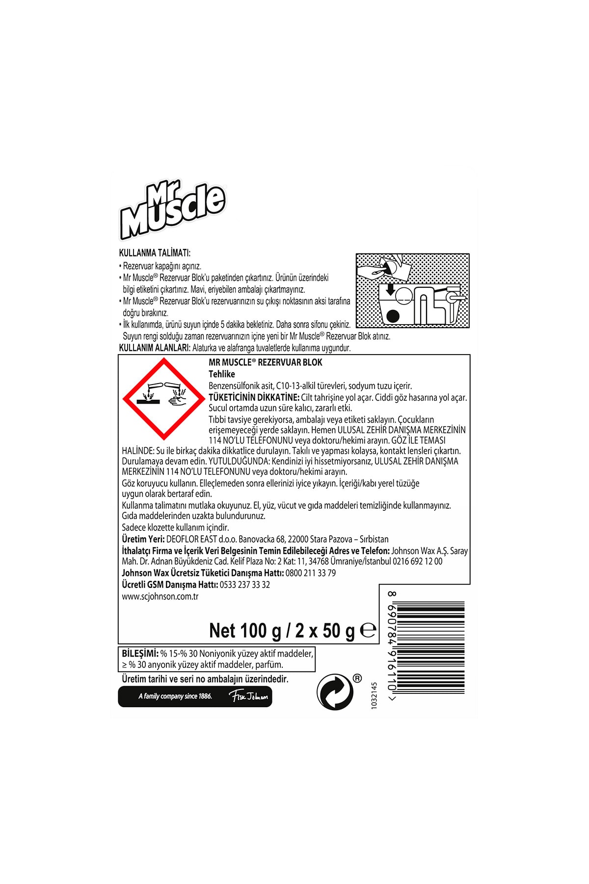 Mr.Muscle Rezervuar Blok 2 Li 100 Gr