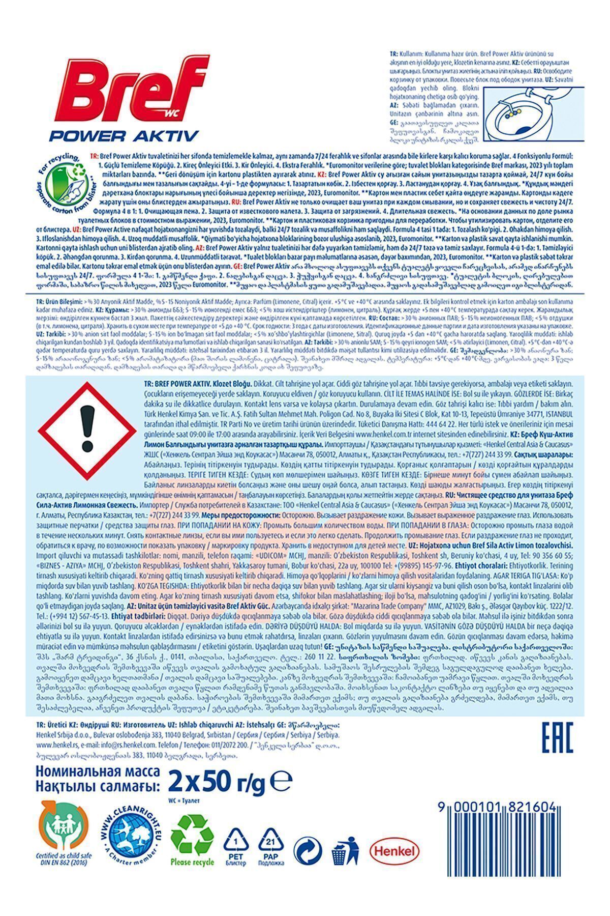 Power Aktiv Katı Tuvalet Bloğu Limon Kokulu 2 Li