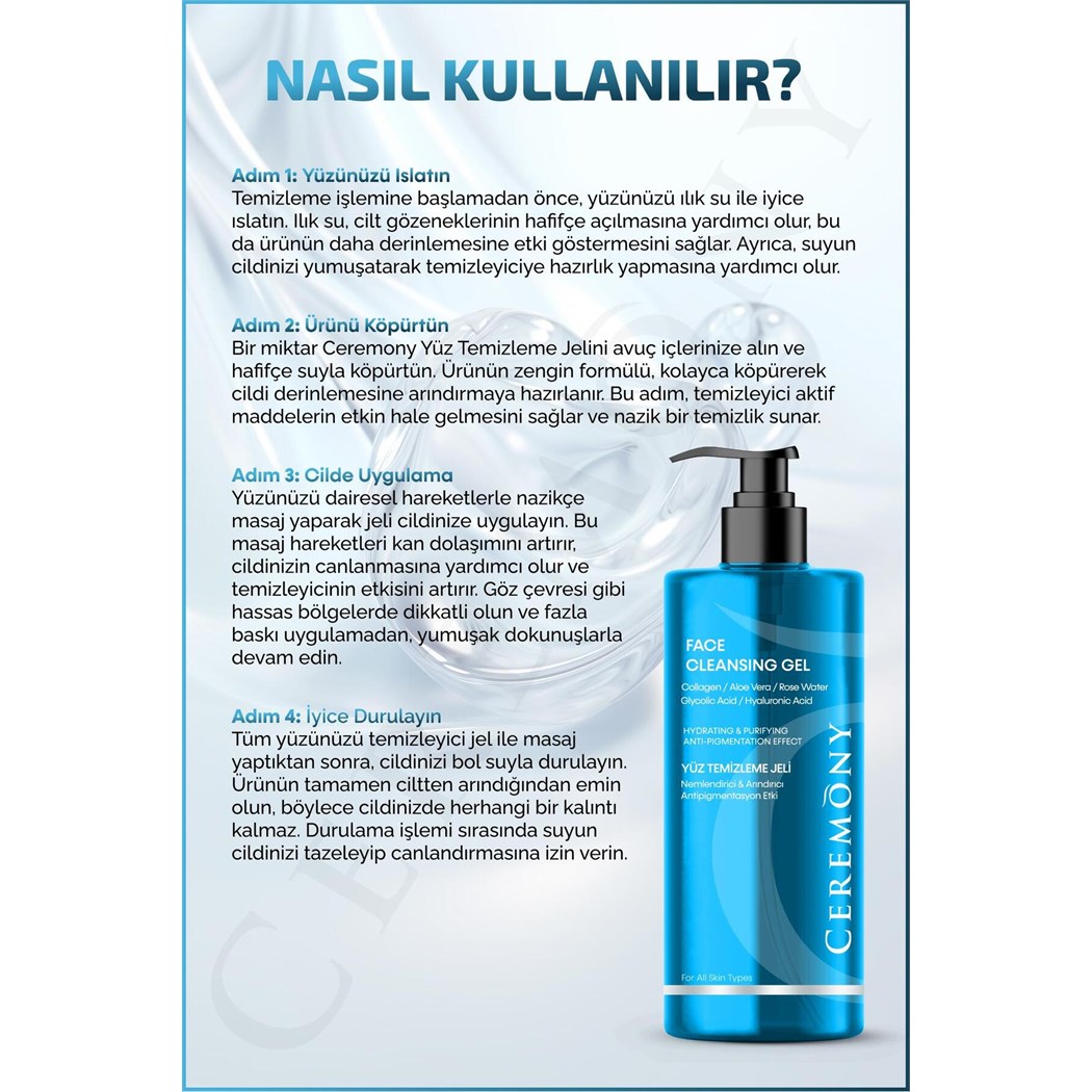 400 ml Temizleme Jeli Nemlendirici Arındırıcı Cilt Tonu Eşitleyici Hyalüronik