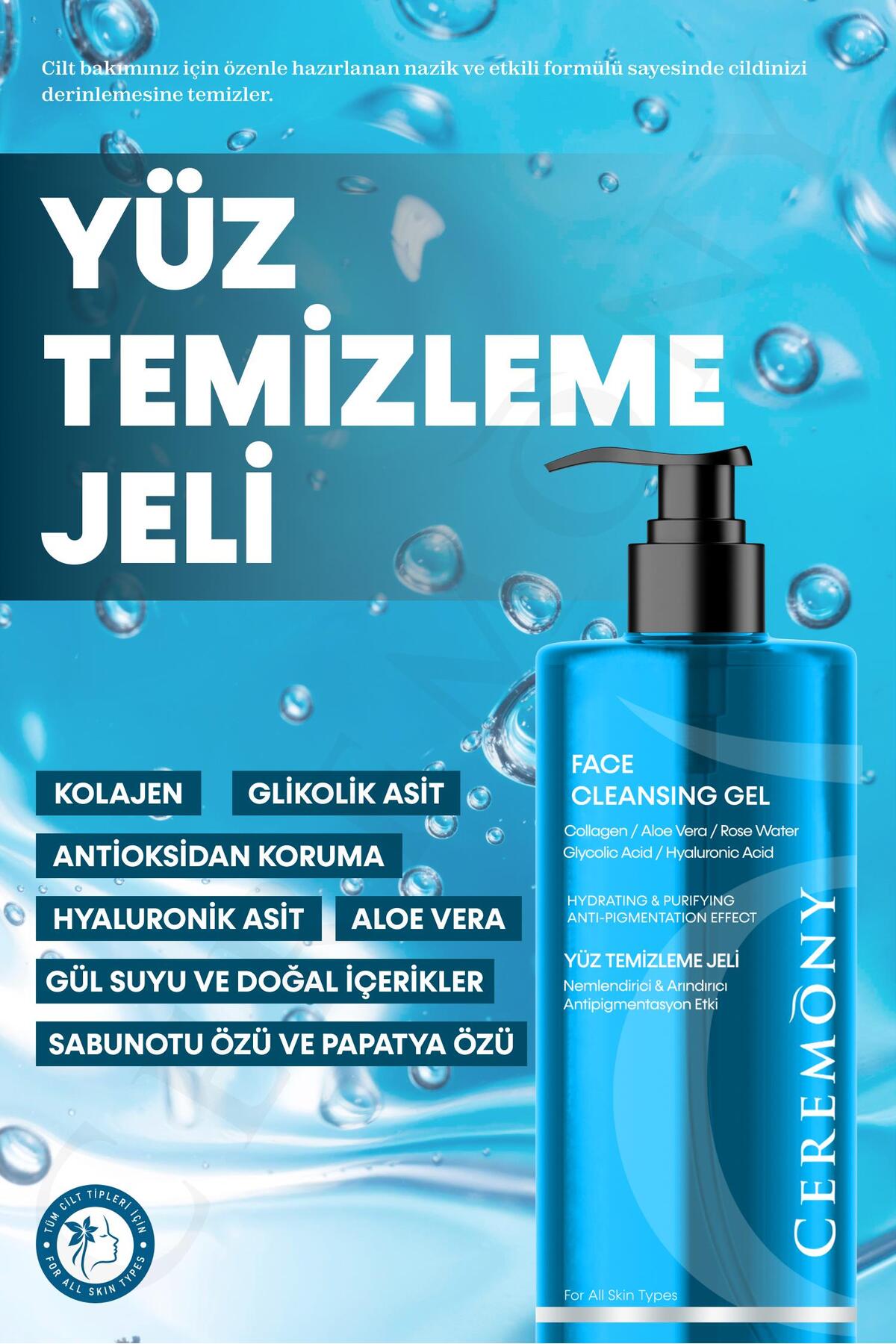 400 ml Temizleme Jeli Nemlendirici Arındırıcı Cilt Tonu Eşitleyici Hyalüronik