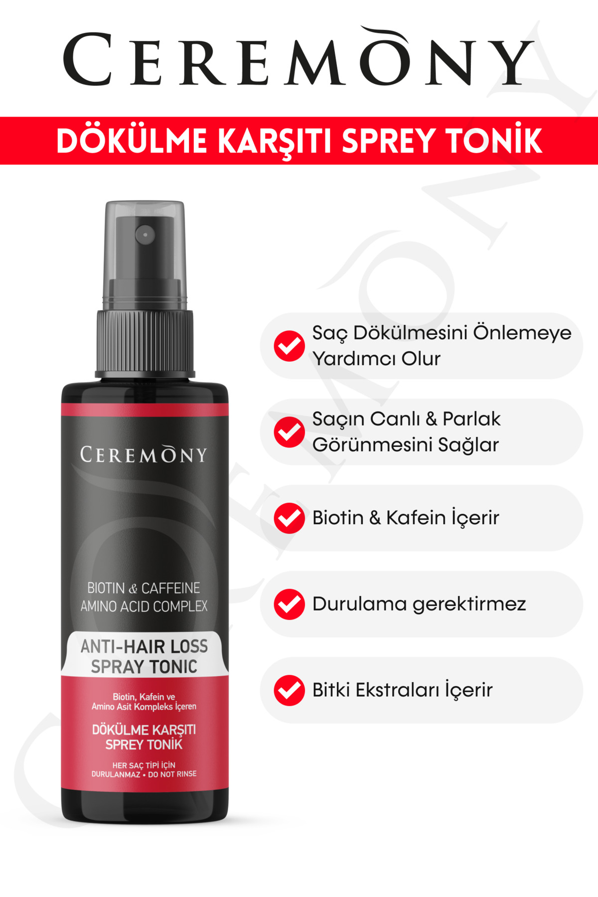 Biotin & Kafein & Amino Kompleks İçeren Dökülme Karşıtı Saç Sprey Tonik 250 Ml