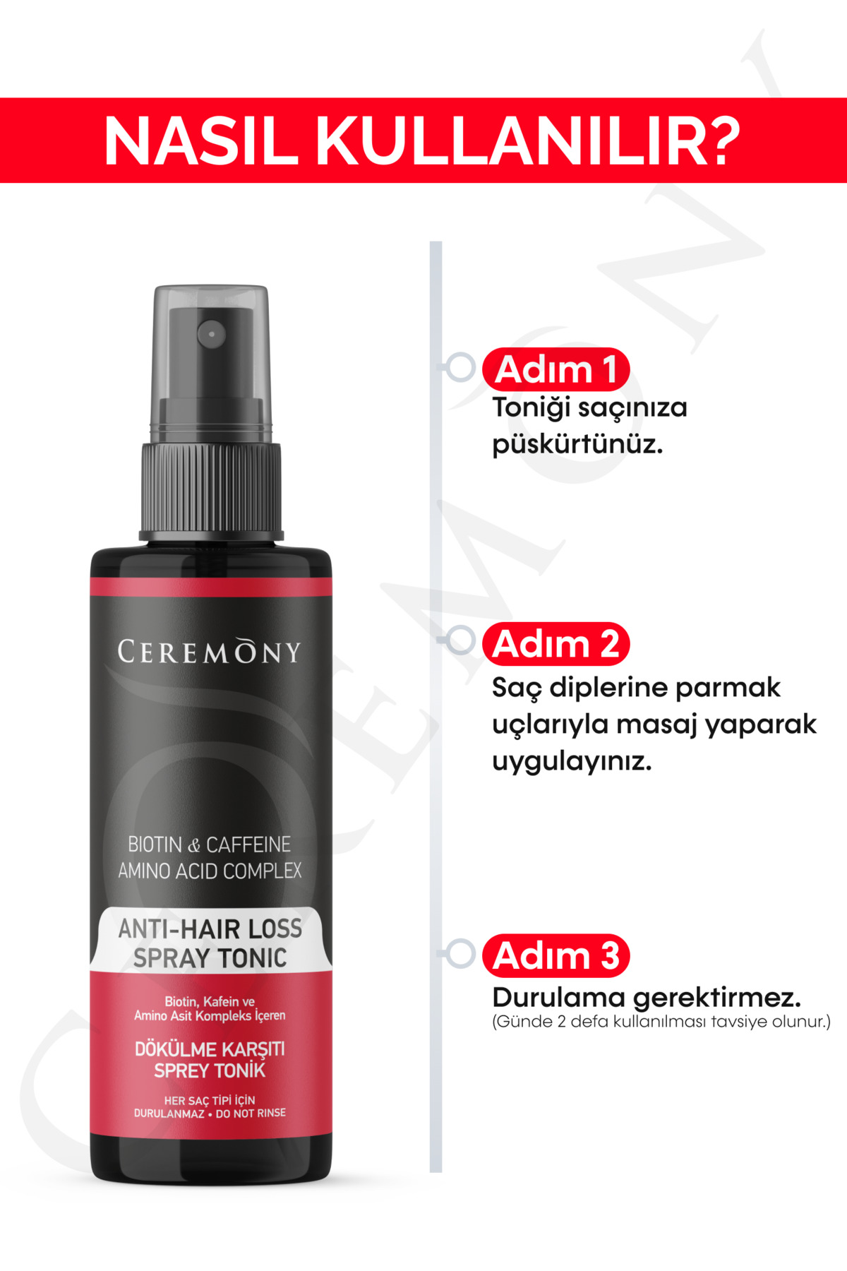 Biotin & Kafein & Amino Kompleks İçeren Dökülme Karşıtı Saç Sprey Tonik 250 Ml