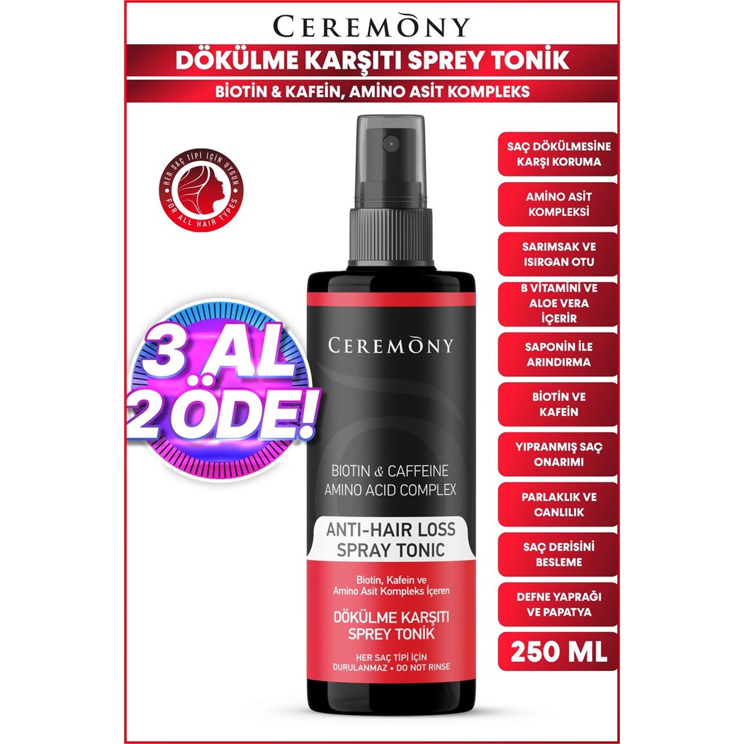 Biotin & Kafein & Amino Kompleks İçeren Dökülme Karşıtı Saç Sprey Toniği 250 ml