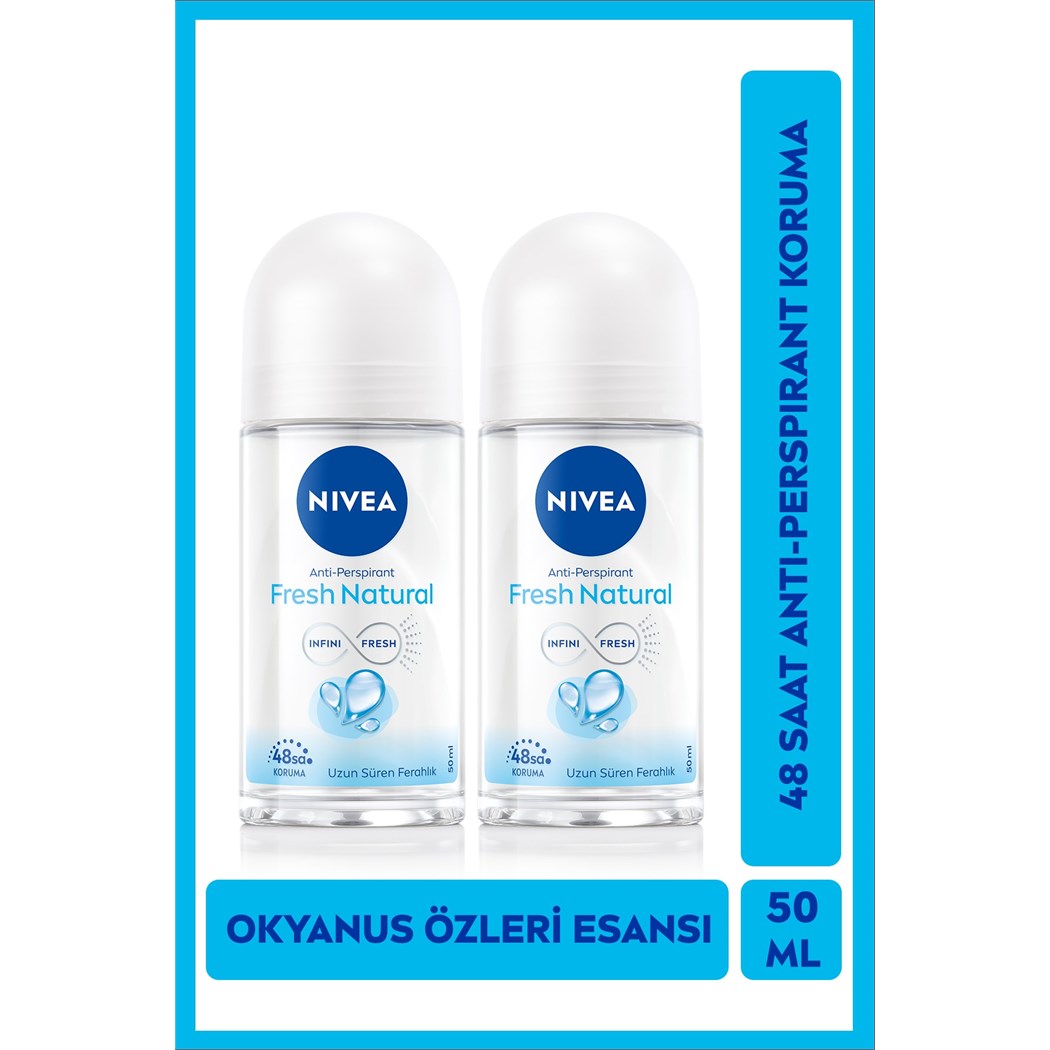 Kadın Roll-on Deodorant Fresh Natural 50ml, 72 Saat Anti-Perspirant Ter Koruması, Alkolsüz, X2 Adet