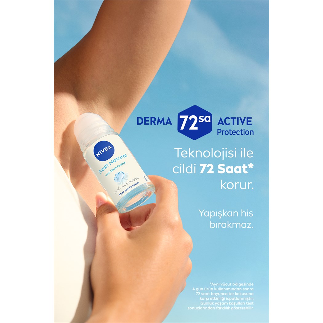 Kadın Roll-on Deodorant Fresh Natural 50ml, 72 Saat Anti-Perspirant Ter Koruması, Alkolsüz, X2 Adet