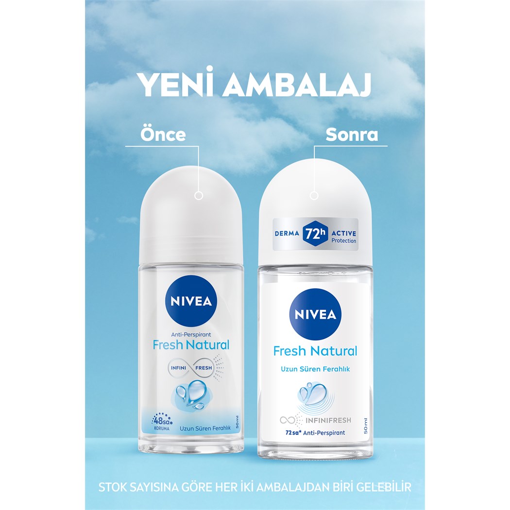 Kadın Roll-on Deodorant Fresh Natural 50ml, 72 Saat Anti-Perspirant Ter Koruması, Alkolsüz, X2 Adet