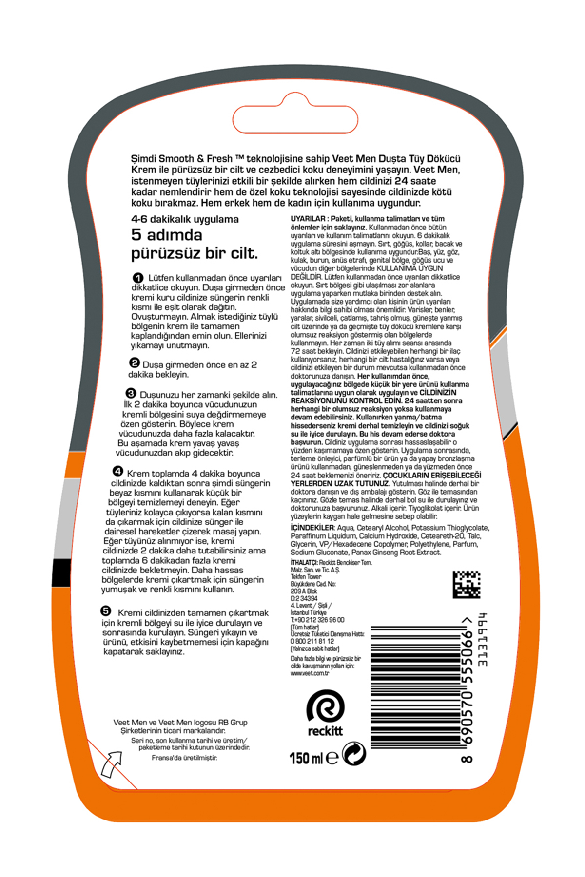 Men Erkeklere Özel Duşta Tüy Dökücü Krem 150 ml, Kesik Çizik Yapmaz, Batık Oluşumunu Azaltır