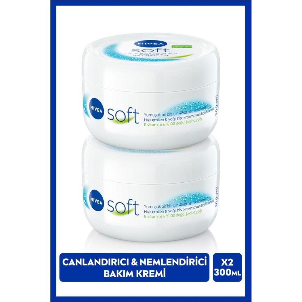 Soft Nemlendirici El Yüz ve Vücut Bakım Kremi 300ml, Jojoba Yağı, E Vitamini, Pürüzsüz Cilt, X2 Adet