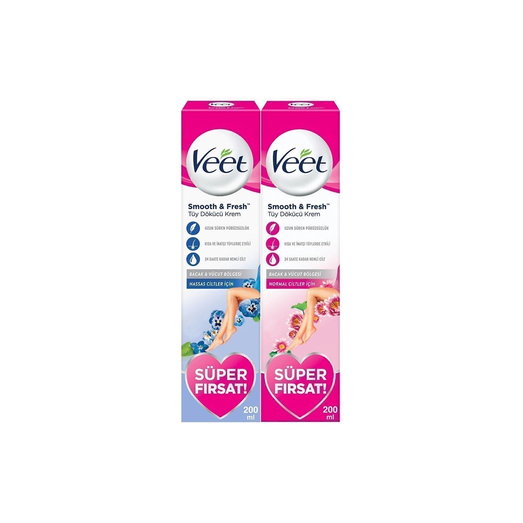 Tüy Dökücü Krem Bacak & Vücut Bölgesi Hassas 200ml + Normal Ciltler 200ml Süper Fırsat Paketi