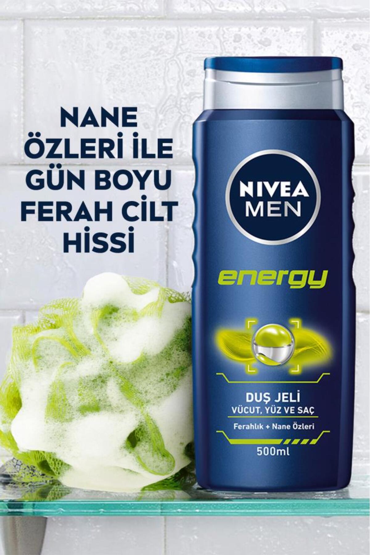 MEN Erkek Duş Jeli Energy 500ml, Komple Bakım, Vücut Saç Yüz, Nane Özleri, Ferah Cilt Hissi