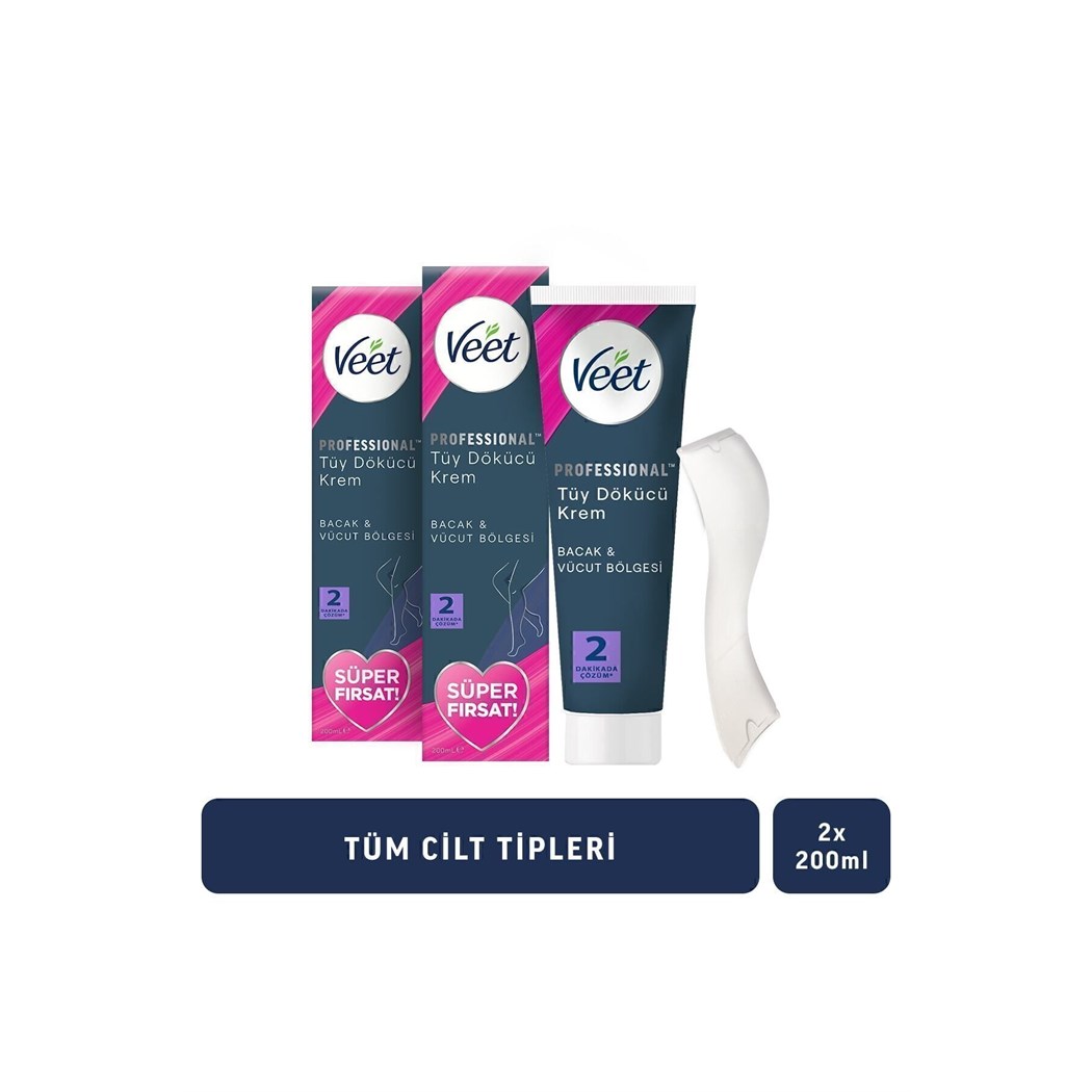 Professional Tüy Dökücü Krem Hassas Ciltler için Bacak & Vücut Bölgesi Süper Fırsat Paketi 200ml X 2