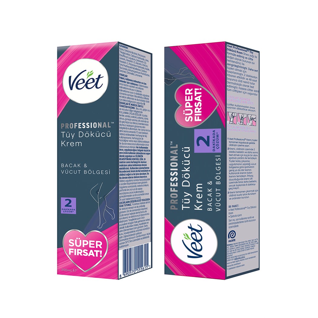Professional Tüy Dökücü Krem Hassas Ciltler için Bacak & Vücut Bölgesi Süper Fırsat Paketi 200ml X 2