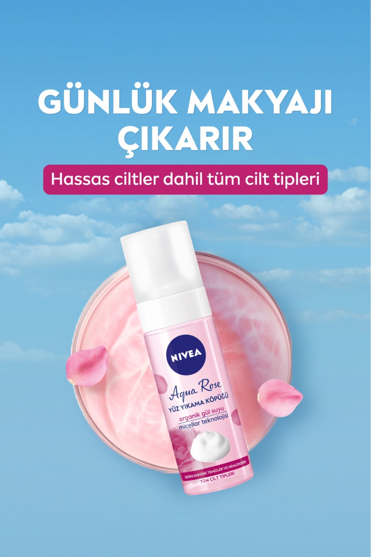 Aqua Rose Organik Gül Suyu İçeren Yüz Yıkama Köpüğü 150ml, Nemlendirici, Yüz Temizleyici, Micellar
