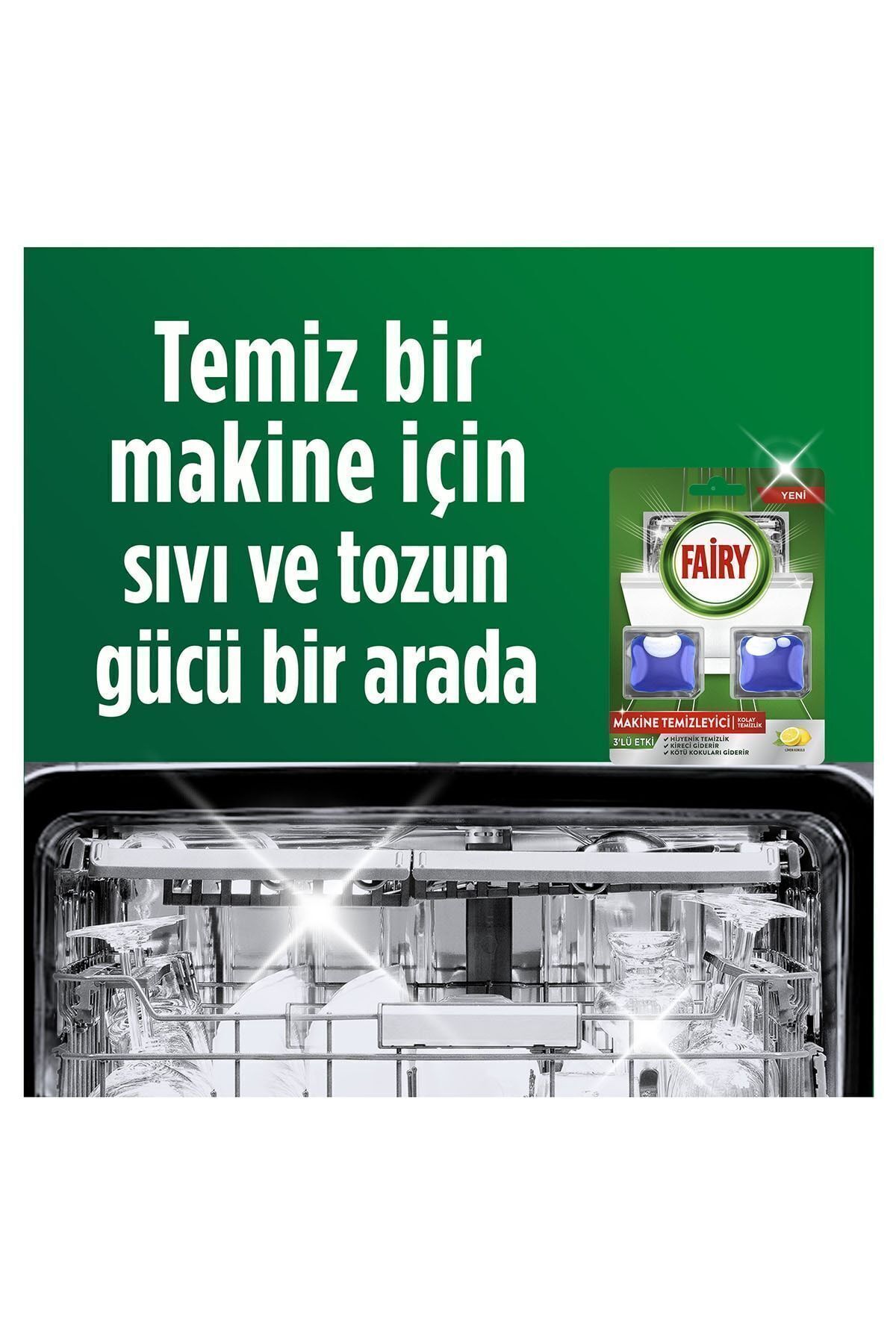 Bulaşık Makinesi Temizleyici, Kolay Temizlik, Limon Kokulu, 2 Kapsül