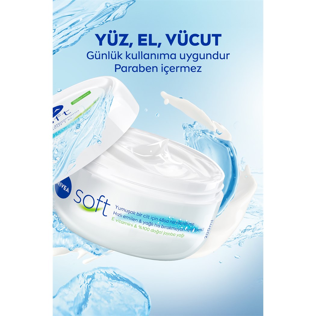 Soft Nemlendirici El ve Vücut Bakım Kremi 300ml, Jojoba Yağı, E Vitamini, Yumuşak Cilt Hissi, Hassas