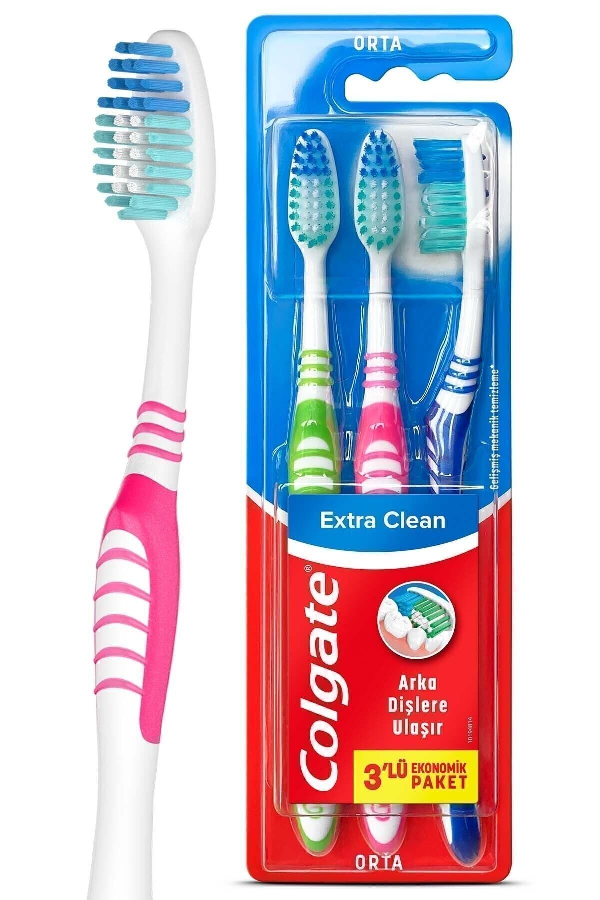Extra Clean Dil Temizleyicili Arka Dişlere Uzanan Orta Diş Fırçası 3'lü Ekonomik Pake