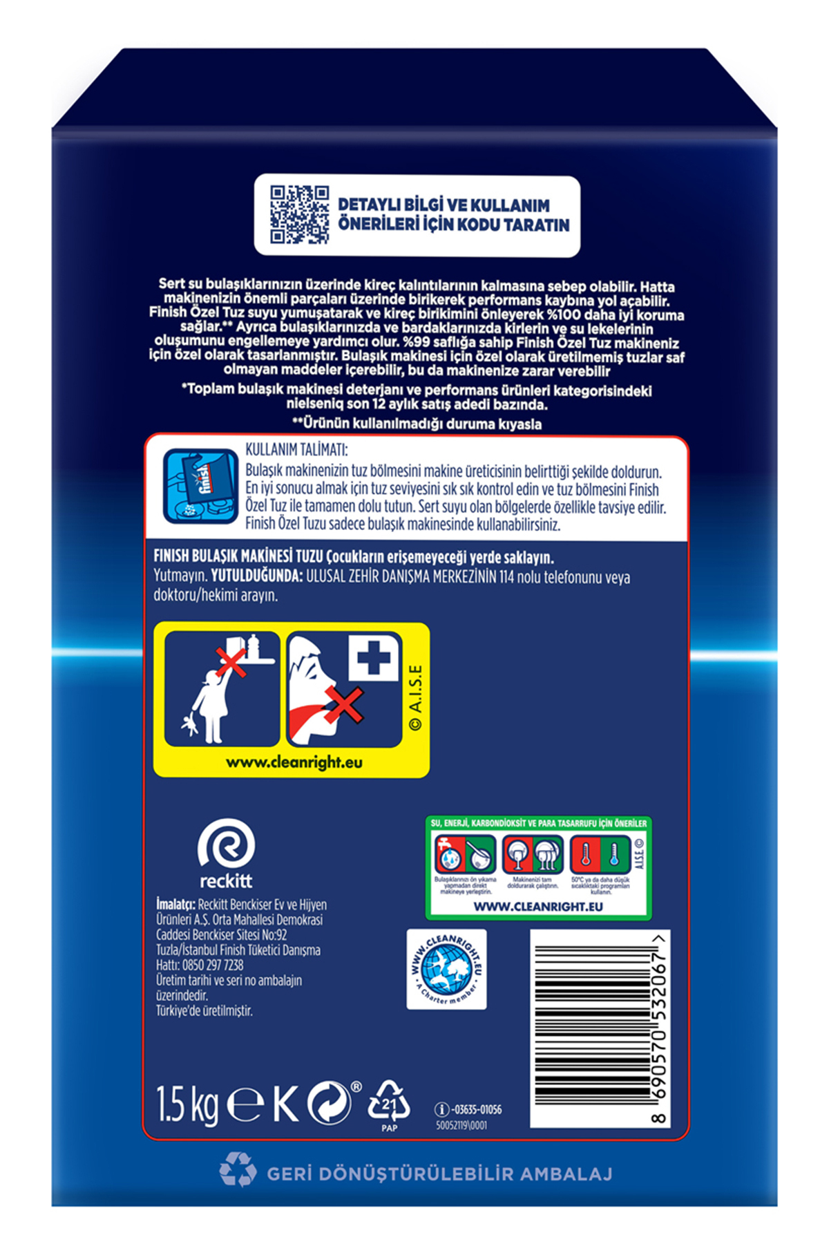 Bulaşık Makinesi  Tuzu  Kireç Kalıntılarına Karşı Koruyucu  1500 Gram 1 Adet