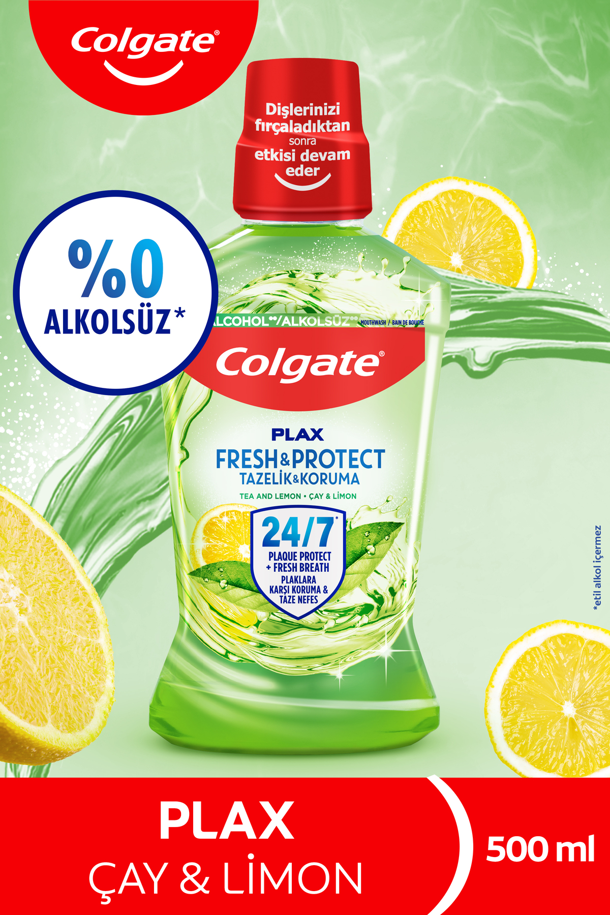 Plax Çay ve Limon Plağa Karşı Alkolsüz Ağız Bakım Suyu 500 ml