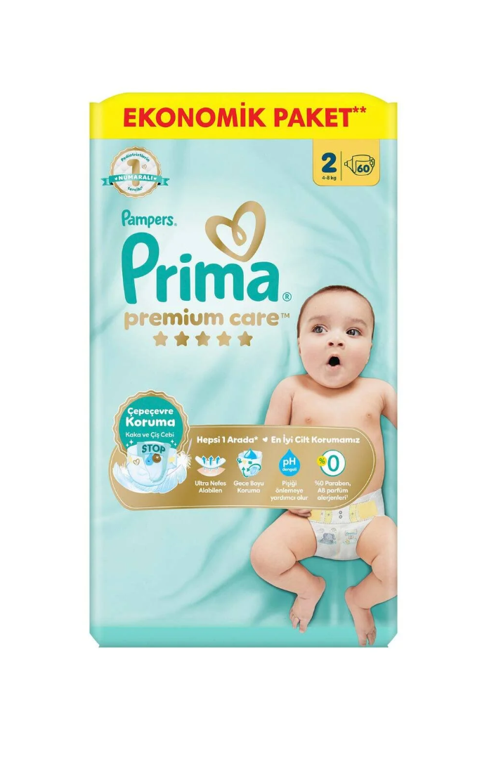 Prima Bebek Bezi Premium Care 2 Numara 60 Adet Ekonomik Paket