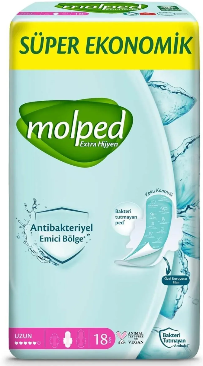 Molped Hijyenik Ped Antibakteriyel Uzun 18'li